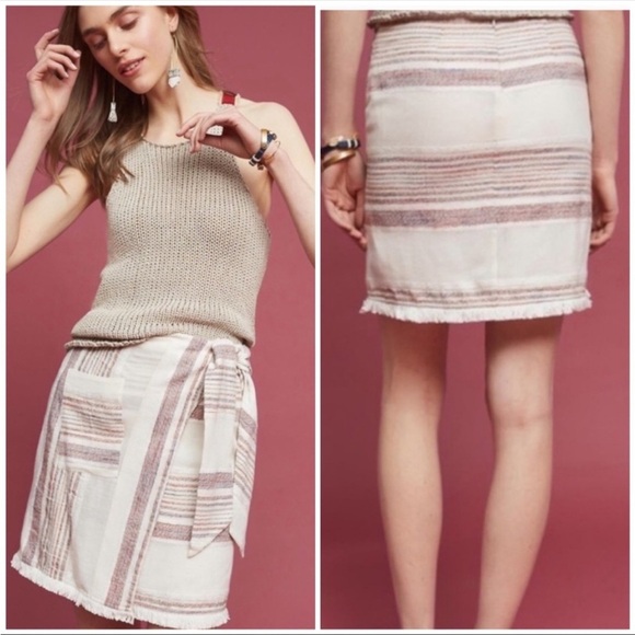 Holding Horses Anthropologie Avery Faux Wrap Tie Waist Mini Skirt Size 14 - Picture 6 of 9